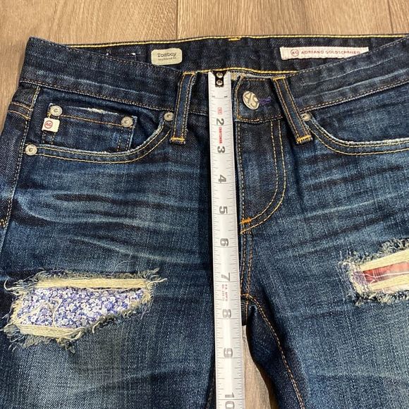 AG Adriano Goldschmied Tomboy Boyfriend Distressed Cropped Blue Denim Jeans 24 - Picture 11 of 12